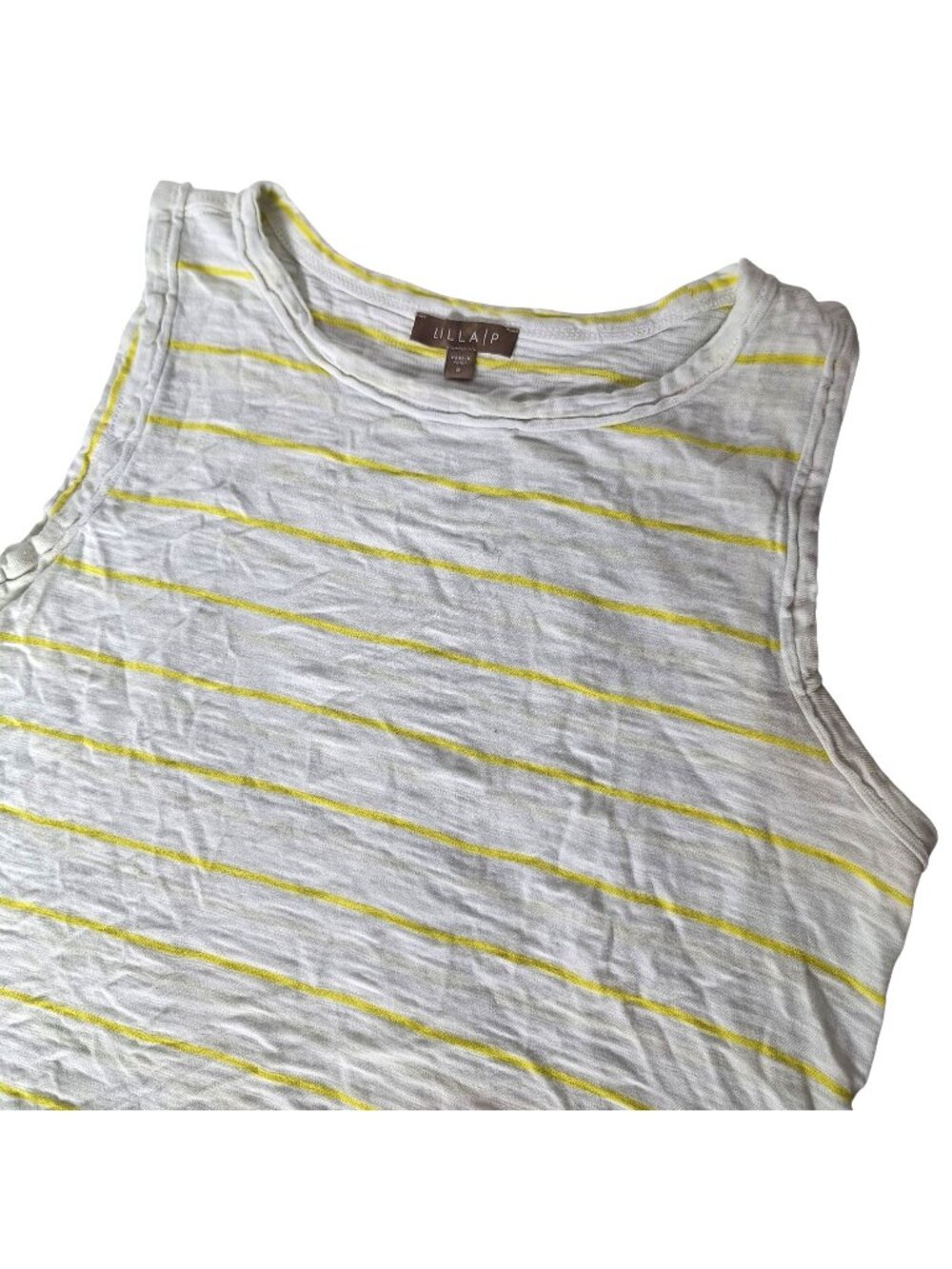 Lilla P Top Small S Yellow White Striped Tank Cami Cotton Slub Knit Layering